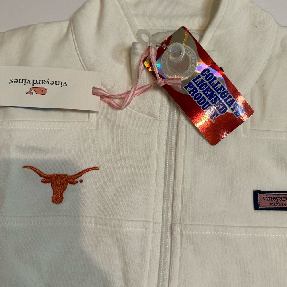 Vineyard Vines Cream Fleece Jacket with Orange Logo